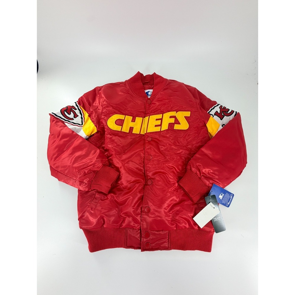 Kansas City Chiefs Size M Starter Triple Option Satin Jacket Red Yellow Mens NWT